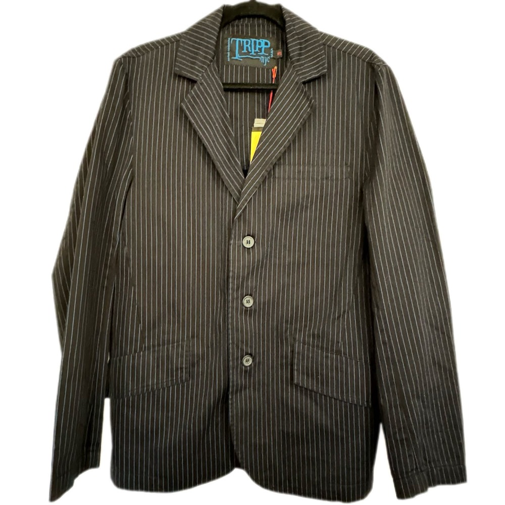 NWT TRIPP NYC Unisex blue black pinstripe sport coat Jacket Goth Grunge XS
